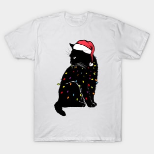 Black Cat christmas light tshirt funny cat lover christmas T-Shirt